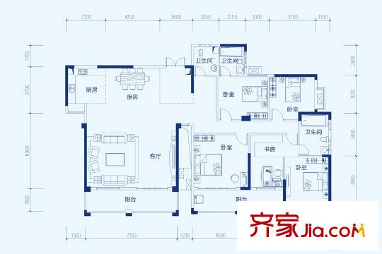玫瑰園幸福灣A1-2-03戶型 5室2廳3衛(wèi)1廚