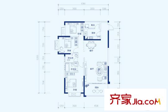 玫瑰園幸福灣A1-1-06戶型 3室2廳2衛(wèi)1廚