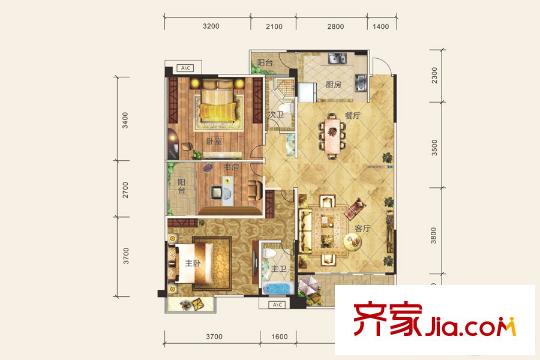 巴黎香醍6號樓01/02戶型 3室2廳2衛(wèi)1廚
