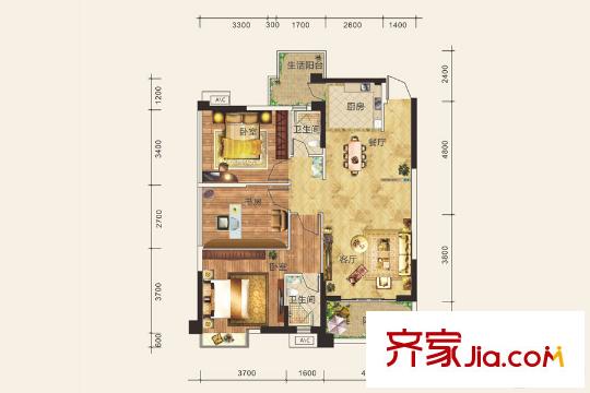 巴黎香醍7號樓01/02戶型 3室2廳2衛(wèi)1廚