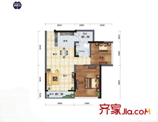 江悅藍(lán)灣B4戶型 2室2廳1衛(wèi)1廚