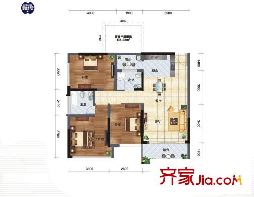 江悅藍(lán)灣J3/J4戶型  3室2廳2衛(wèi)1廚
