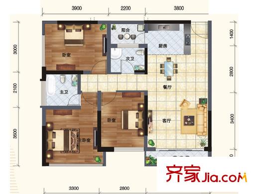 江悅藍(lán)灣C4\D3\F4戶型 3室2廳2衛(wèi)1廚