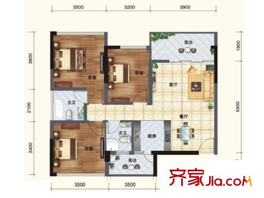 江悅藍(lán)灣C1\C2-D1\D2戶型 3室2廳2衛(wèi)1廚
