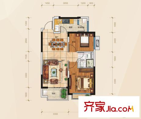 南寧恒大名都5#2單元02、03戶型 2室2廳1衛(wèi)1廚