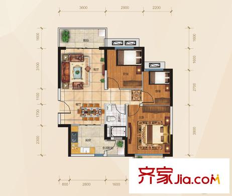 南寧恒大名都6#樓01、05戶型 3室2廳1衛(wèi)1廚