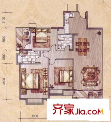 百花苑小區(qū)C-B戶型 3室2廳2衛(wèi)1廚