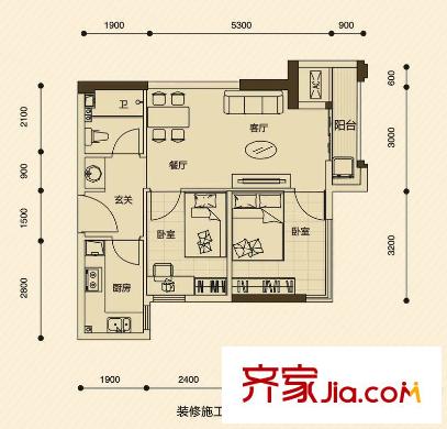 正恒國際廣場5#樓B-08戶型 1室2廳1衛(wèi)1廚