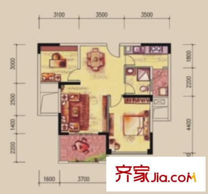 融晟公園大地5棟、10棟1單元、2單元02戶型 1室2廳1衛(wèi)1廚