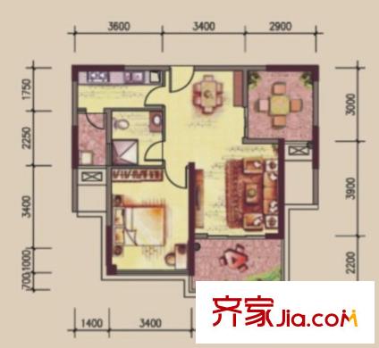 融晟公園大地9棟1單元、2單元02戶型 1室2廳1衛(wèi)1廚