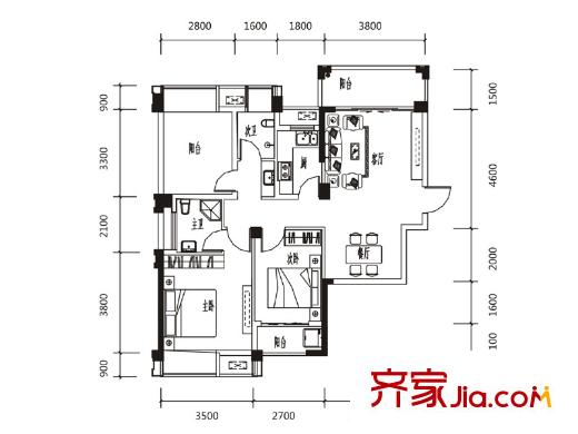 和思相思湖畔4號(hào)樓04戶型 3室2廳2衛(wèi)1廚