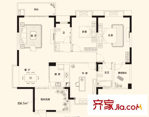 民發(fā)大觀天下F5-2戶型圖3房2廳2衛(wèi)140平方米 3室2廳2衛(wèi)1廚