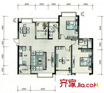民發(fā)大觀天下A4戶型3房2廳2衛(wèi)133.65平方米 3室2廳2衛(wèi)1廚