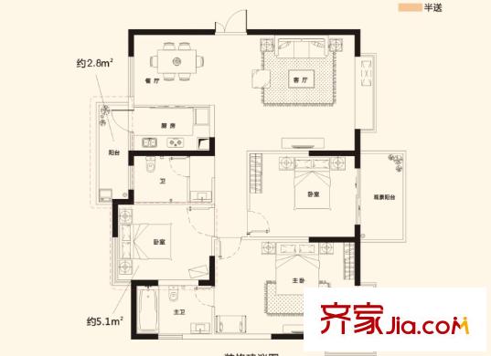 民發(fā)大觀天下F4-3戶型圖3房2廳2衛(wèi)118平方米 3室2廳2衛(wèi)1廚
