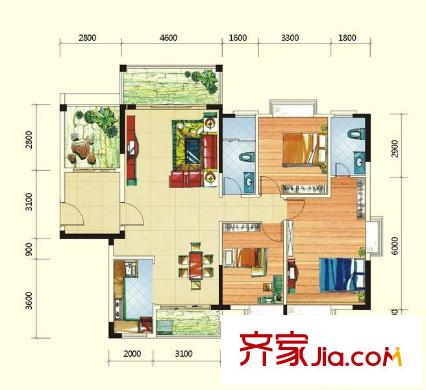 保利山水怡城戶型圖05號房 3室2廳2衛(wèi)1廚