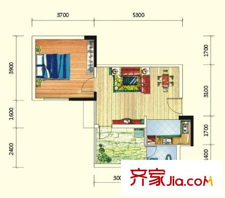 保利山水怡城戶型圖03號房 1室1廳1衛(wèi)1廚