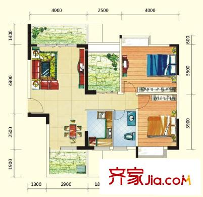 保利山水怡城戶型圖1、2單元03、05號房 2室2廳1衛(wèi)1廚