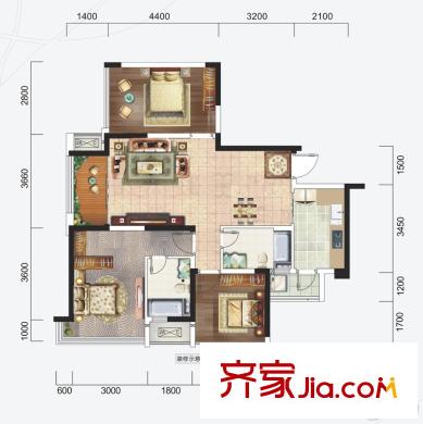 云星錢隆首府9#03戶型 3室2廳2衛(wèi)1廚