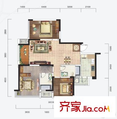 云星錢隆首府9號樓03戶型 3室2廳2衛(wèi)1廚