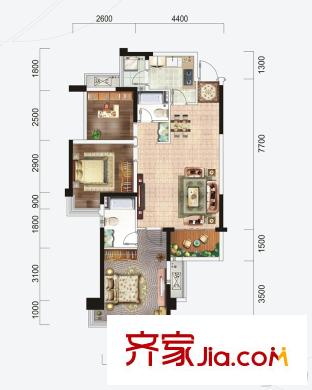 云星錢(qián)隆首府7號(hào)樓1/2單元01戶型 3室2廳2衛(wèi)1廚