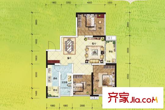 榮和千千樹一期6號樓06戶型 3室2廳1衛(wèi)1廚