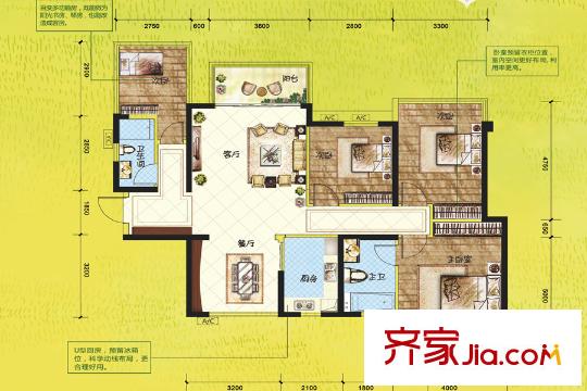 榮和千千樹二期15#樓01/02戶型 4室2廳2衛(wèi)1廚