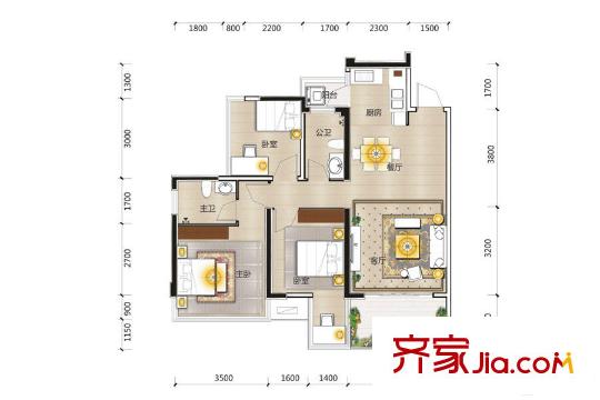 霖峰壹平方米9/10/11號(hào)樓03/05戶型 3室2廳2衛(wèi)1廚