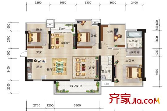 霖峰壹平方米1#樓01/02戶型 4室3廳2衛(wèi)1廚