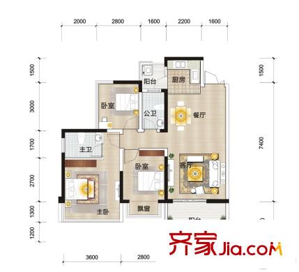 霖峰壹平方米3#樓1單元2單元03/05戶型 3室2廳2衛(wèi)2廚
