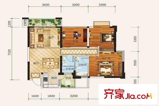 萬匯華府3號樓05/06戶型 3室2廳2衛(wèi)1廚