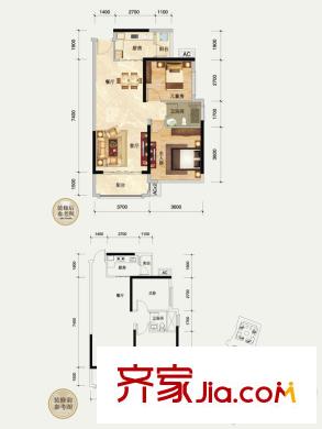 瀚林御景6#樓1單元01戶型 2室2廳1衛(wèi)1廚