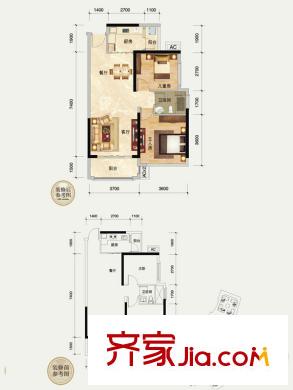 瀚林御景6#樓2單元01戶型 2室2廳1衛(wèi)1廚