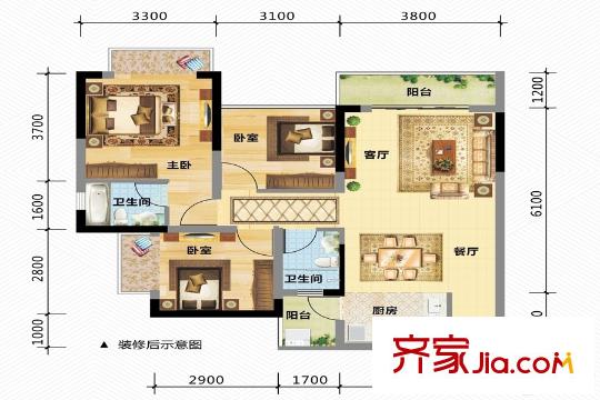 萬匯華府2號樓05/06戶型 3室2廳2衛(wèi)1廚