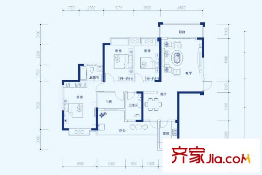 玫瑰園幸福灣A1-1-01戶型 4室2廳2衛(wèi)1廚