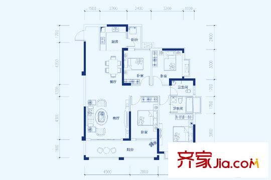 玫瑰園幸福灣A1-1-03/A1-2-06戶型 4室2廳2衛(wèi)1廚