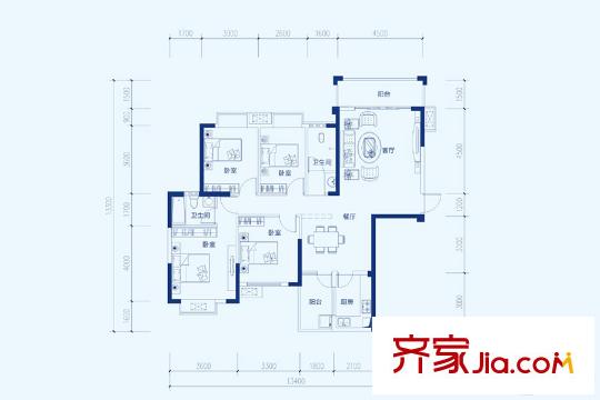 玫瑰園幸福灣A1-2-01戶型 4室2廳2衛(wèi)1廚