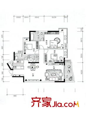 藍山上城7號樓5-10層03戶型3室2廳2衛(wèi)124.37平方米 3室2廳2衛(wèi)1廚