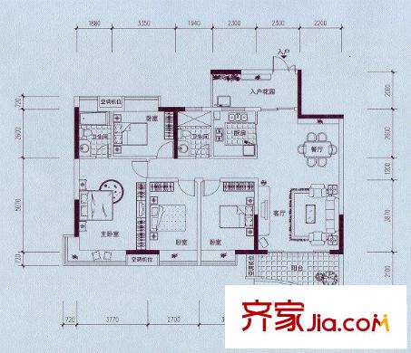 藍山上城10號樓5-18層02戶型4室2廳2衛(wèi)134.86平方米 4室2廳2衛(wèi)1廚