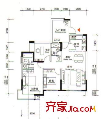 裕豐英倫戶型圖二期1#樓8#樓B戶型 3室2廳2衛(wèi)1廚