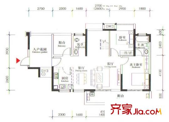 裕豐英倫戶型圖二期9#樓、11#樓18-19層M戶型復(fù)式下層 4室2廳3衛(wèi)1廚