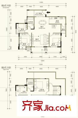 裕豐英倫戶型圖6#樓復(fù)式0105 5室2廳2衛(wèi)1廚