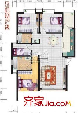 榮和山水美地戶型圖五組團(tuán)戶型 3 4室2廳2衛(wèi)1廚
