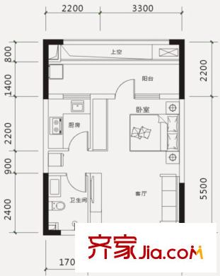 中鐵山語城戶型圖二期高層F8偶數(shù)層 1室1廳1衛(wèi)1廚