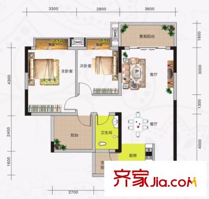 中房翡翠園鳳瑛軒D戶型 2室2廳1衛(wèi)1廚