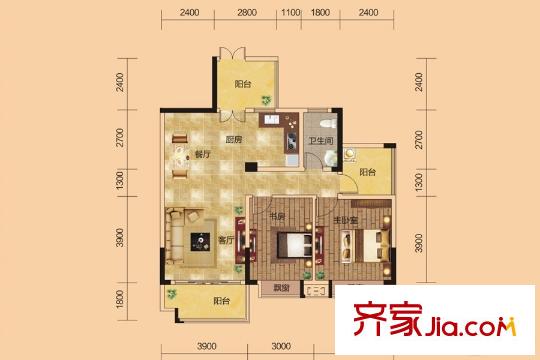 中房翡翠園彩瑛軒F戶型 2室2廳1衛(wèi)