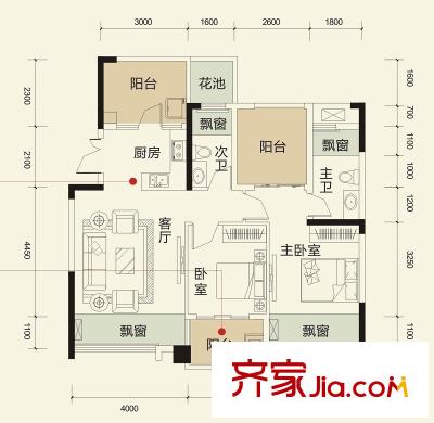 榮和大地二期7#10#11#樓18層C2戶型 2室2廳2衛(wèi)1廚