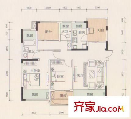榮和大地二期9、13、19號樓C戶型 2室2廳2衛(wèi)1廚