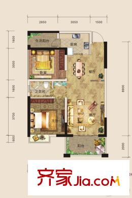 巴黎香醍8號樓02戶型 2室2廳1衛(wèi)1廚