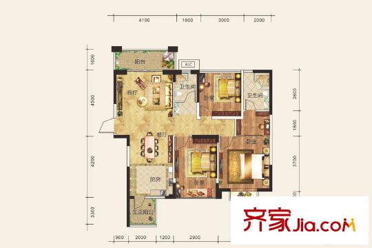 巴黎香醍7號樓03/05戶型 3室2廳2衛(wèi)1廚