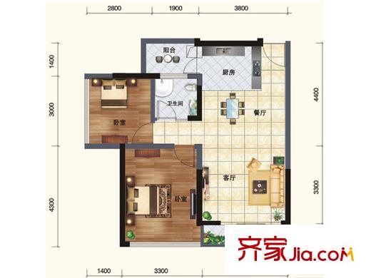 江悅藍(lán)灣C3\D4\F3戶型 2室2廳1衛(wèi)1廚